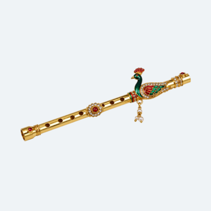 Premium Decorative Krishna Bansuri with Peacock Feather, Pearl & Stone Work